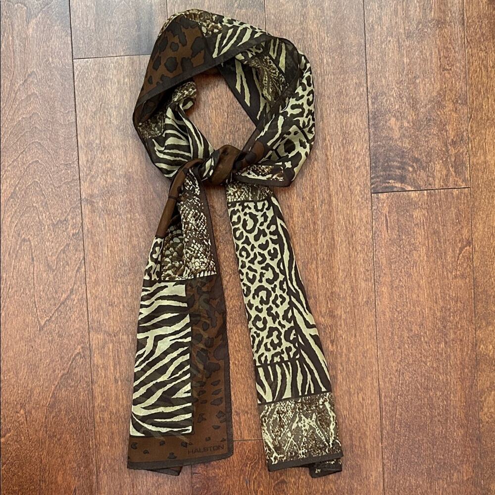Halston Brown and Tan Animal Print Long Rectangular Scarf
